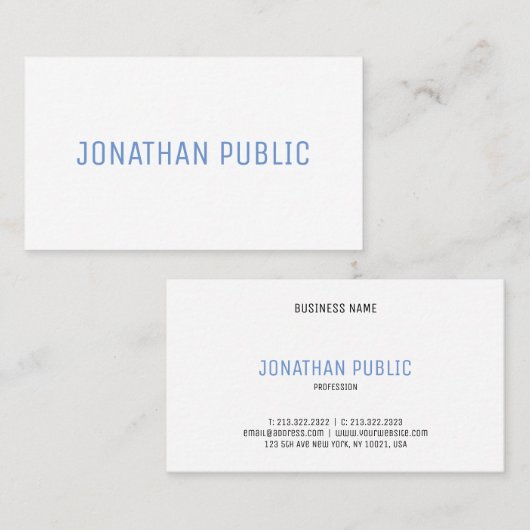 青エレガント白ミニマルテンプレートモダン 名刺 (正面/裏面)