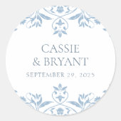 青エレガント白ミニマル結婚の ラウンドシール (正面)