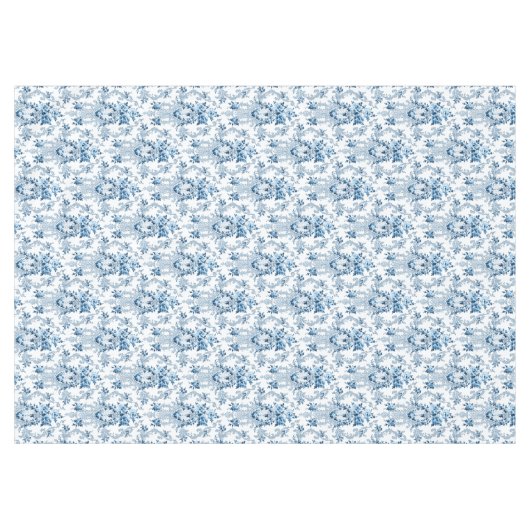 青エレガント白ロココフランスのフローラ テーブルクロス (正面(横))