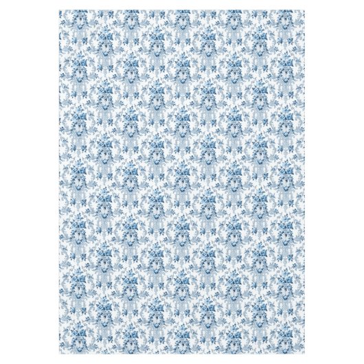 青エレガント白ロココフランスのフローラ テーブルクロス (正面)