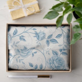 青エレガント白ヴィンテージインスパイア花模様 薄葉紙 (ギフト)