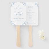 青エレガント白ヴィンテージファン結婚式 プログラム ハンドファン (正面&裏面)