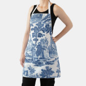 青エレガント白ヴィンテージフランスのトイル エプロン (インサイチュ)