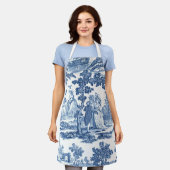 青エレガント白ヴィンテージフランスのトイル エプロン (着用した状態)