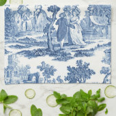 青エレガント白ヴィンテージフランスのトイル キッチンタオル (折り畳み)