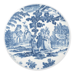 青エレガント白ヴィンテージフランスのトイル セラミックノブ