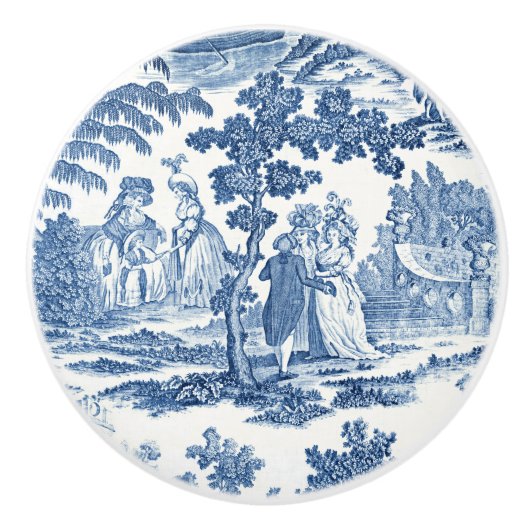 青エレガント白ヴィンテージフランスのトイル セラミックノブ (正面)