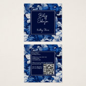 青エレガント白ヴィンテージフローラ名刺 (正面&裏面)