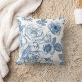 青エレガント白ヴィンテージフローラ脱毛枕 クッション (ブランケット)