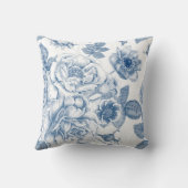 青エレガント白ヴィンテージフローラ脱毛枕 クッション (裏面)