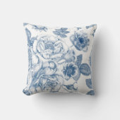 青エレガント白ヴィンテージフローラ脱毛枕 クッション (正面)
