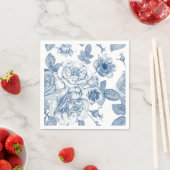 青エレガント白ヴィンテージ花柄ナプキン スタンダードカクテルナプキン (インサイチュ)