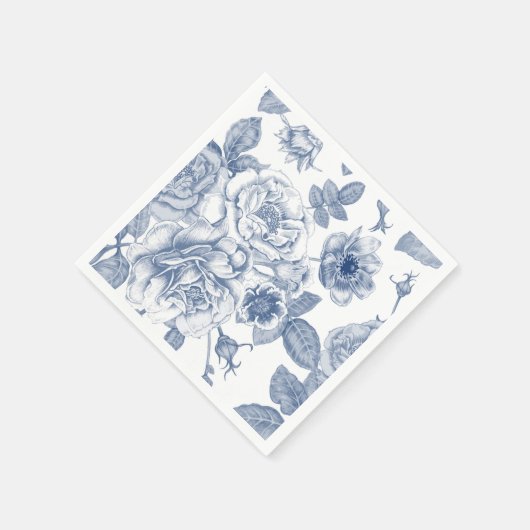青エレガント白ヴィンテージ花柄ナプキン スタンダードカクテルナプキン (角)