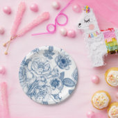 青エレガント白ヴィンテージ花柄プレート ペーパープレート (パーティー)