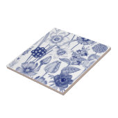 青エレガント白ヴィンテージ花模様タイル タイル (側面)