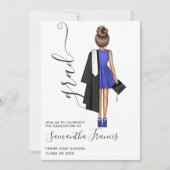 青エレガント白女子卒業パーティー 招待状 (正面)