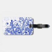 青エレガント白抽象芸術フローラパーソナライズされた ラゲッジタグ (裏面横)