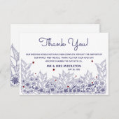 青エレガント白結婚の サンキューカード (正面/裏面)