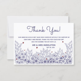 青エレガント白結婚の サンキューカード