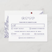 青エレガント白結婚の 出欠カード (正面/裏面)