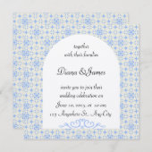 青エレガント白結婚式招待状 招待状 (正面/裏面)
