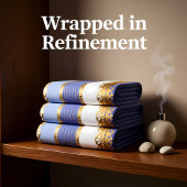 青エレガント白金ゴールドストライプ バスタオルセット