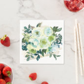 青エレガント白金ゴールドターコイズ結婚フローラ スタンダードカクテルナプキン (インサイチュ)