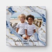 青エレガント白金ゴールド大理石写真テンプレート フォトプラーク (正面)