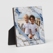 青エレガント白金ゴールド大理石写真テンプレート フォトプラーク (正面)