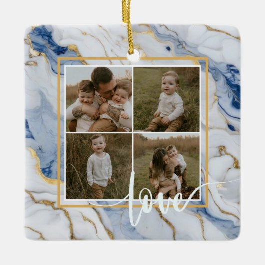 青エレガント白金ゴールド大理石花崗岩パターン セラミックオーナメント (正面)