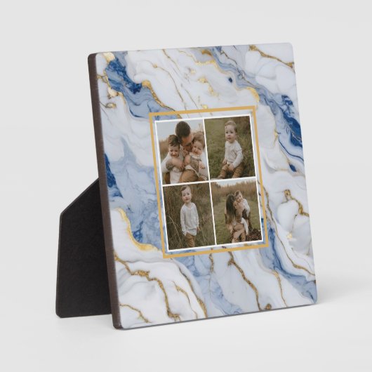 青エレガント白金ゴールド大理石花崗岩パターン フォトプラーク (正面)