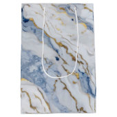 青エレガント白金ゴールド大理石花崗岩パターン ミディアムペーパーバッグ (裏面)