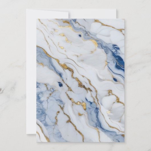 青エレガント白金ゴールド大理石花崗岩パターン 招待状 (正面)