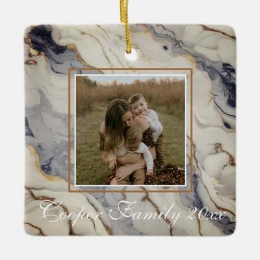 青エレガント白金ゴールド銅大理石 セラミックオーナメント (正面)