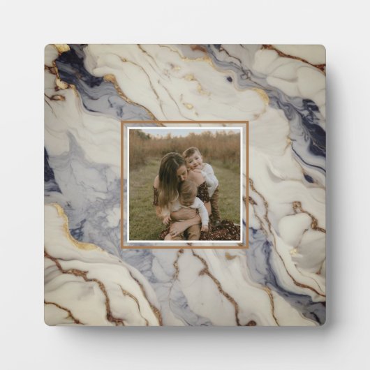 青エレガント白金ゴールド銅大理石 フォトプラーク (正面)