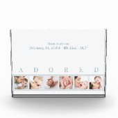 青エレガント白ADOREDベビー誕生統計と6 フォトブロック (正面)