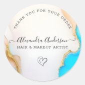 青エレガント白Agate Business Thank you ラウンドシール (正面)