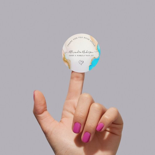 青エレガント白Agate Business Thank you ラウンドシール