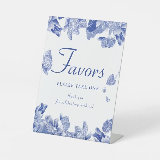 青エレガント白Chinoiserieフローラの好意のサイン 台座サイン (正面)