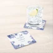 青エレガント白Chinoiserie Chisフローラ結婚ズ スクエアペーパーコースター (インサイチュ)