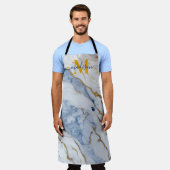 青エレガント白maize金ゴールド大理石花崗岩 エプロン (着用した状態)