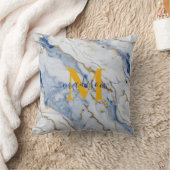 青エレガント白maize金ゴールド大理石花崗岩 クッション (ブランケット)