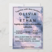 青エレガント空の雲ロマン結婚ティック 招待状 (正面)