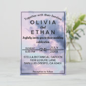 青エレガント空の雲ロマン結婚ティック 招待状 (スタンド正面)