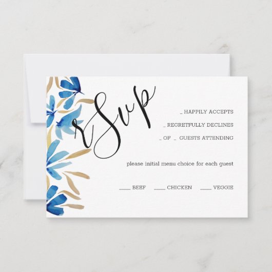 青エレガント素朴と金ゴールド 出欠カード (正面)