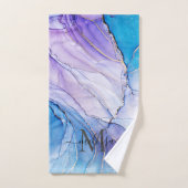 青エレガント紫のマーリーアルコールインク バスタオルセット (ハンドタオル)