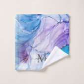 青エレガント紫のマーリーアルコールインク バスタオルセット (ウォッシュタオル)