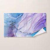 青エレガント紫のマーリーアルコールインク バスタオルセット (ハンドタオル)