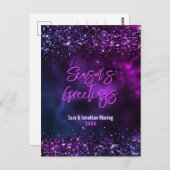 青エレガント紫の大理石の芸術クリスマスの新年 ポストカード (正面/裏面)