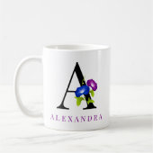 青エレガント紫の朝顔花 コーヒーマグカップ (左)